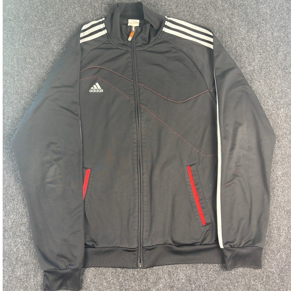 Y2K Adidas Mens Track Jacket Black Red Full Zip 3 Stripe Athletic Size Large